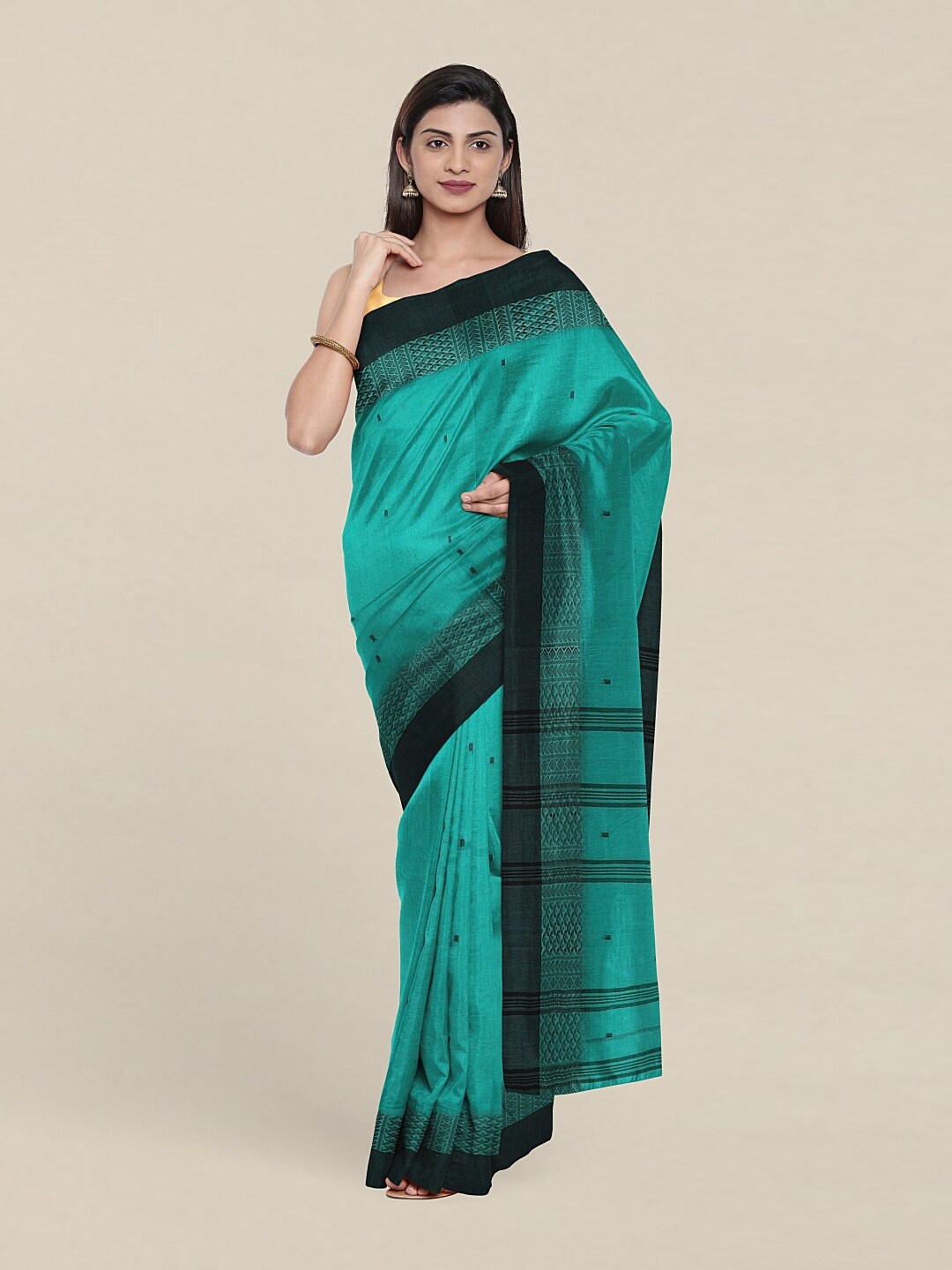 

Pothys Sea Green & Black Woven Design Pure Cotton Saree