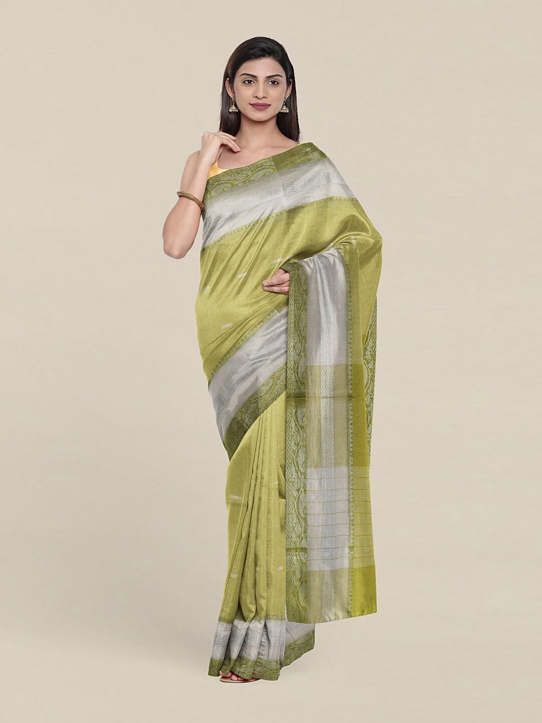 

Pothys Green & Grey Woven Design Pure Cotton Saree