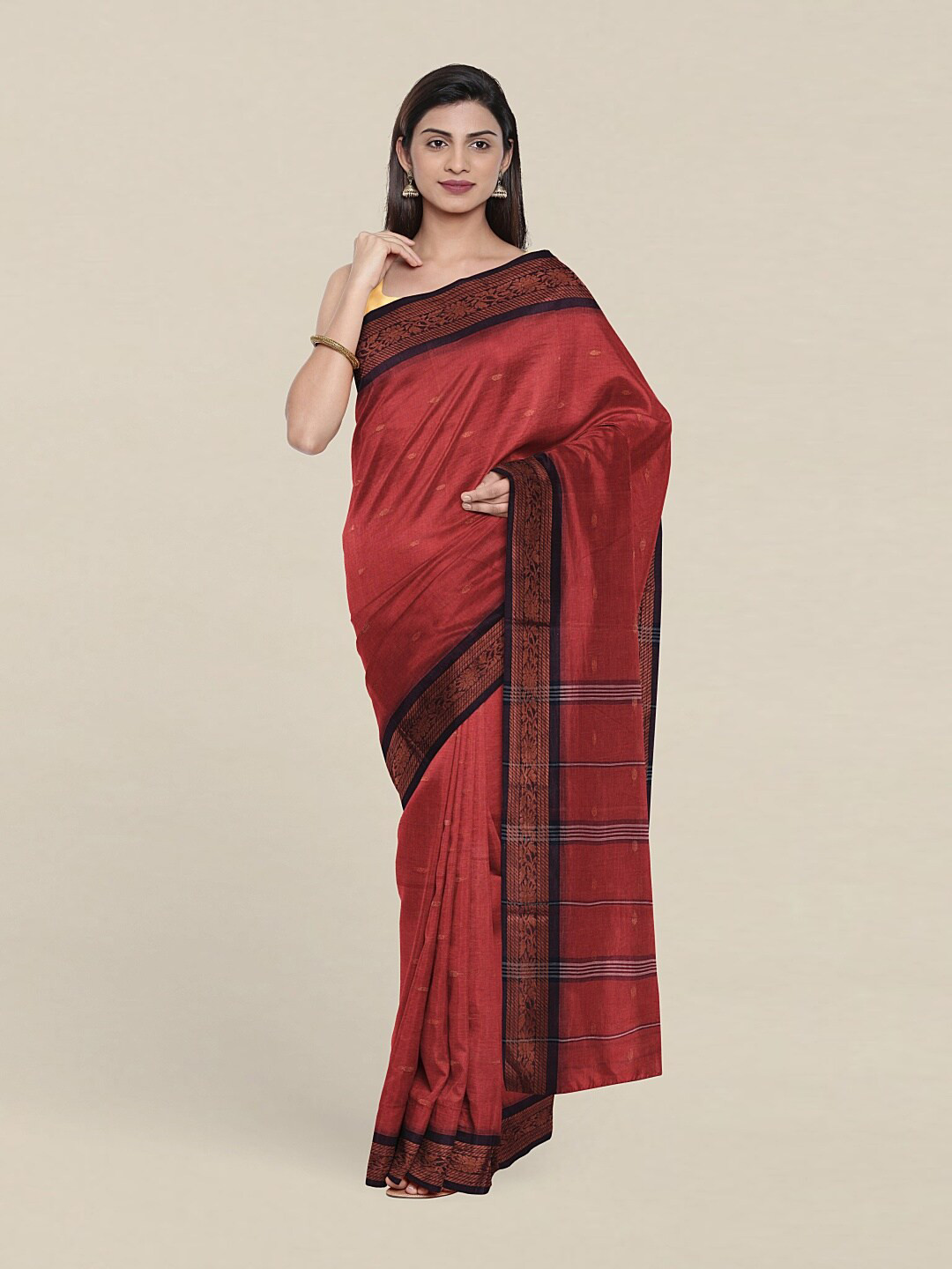 

Pothys Mauve & Black Woven Design Pure Cotton Saree