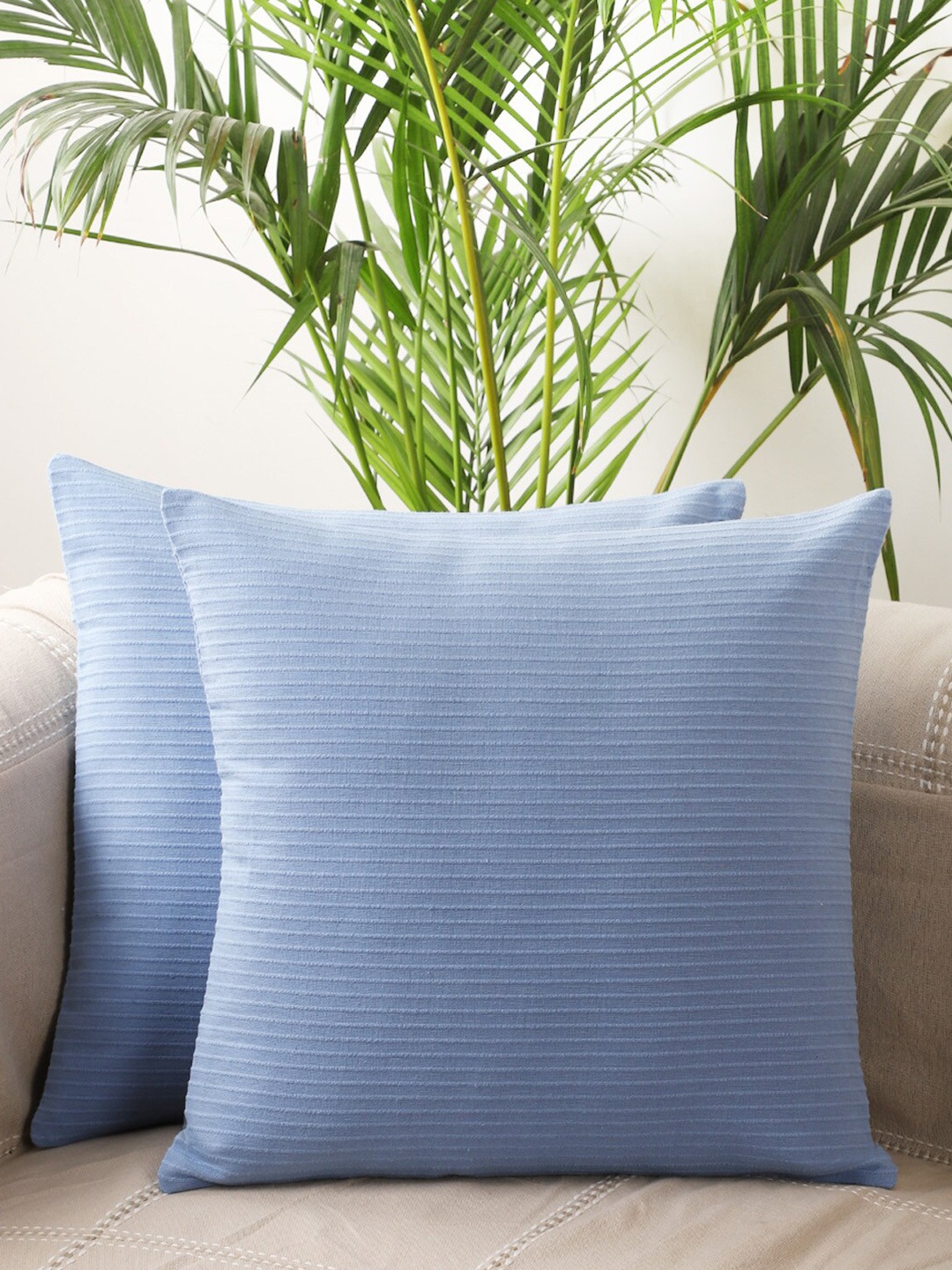 

Jamio Firati Blue Set of 2 Striped Pure Cotton Square Cushion Covers