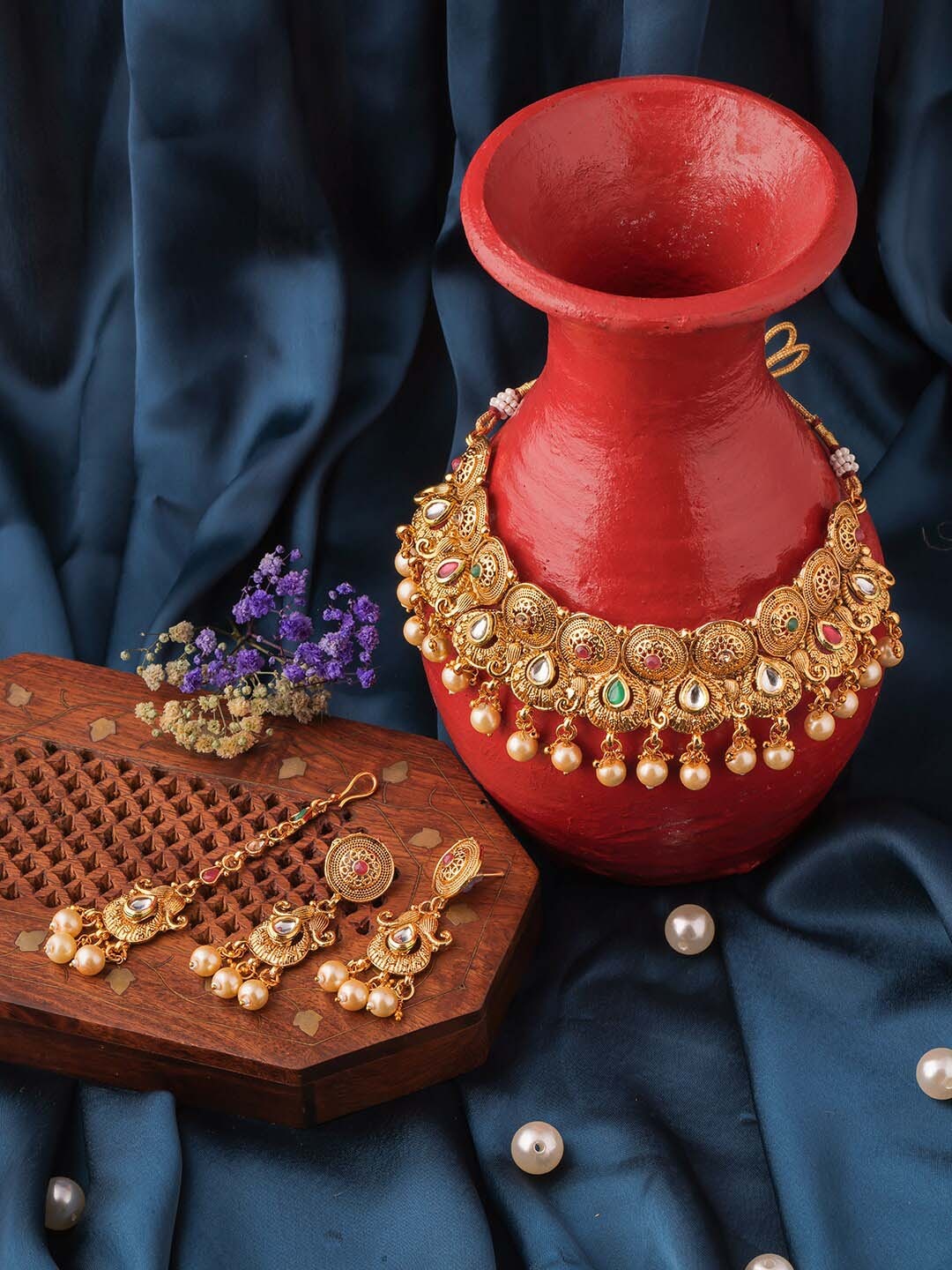 

Brandsoon Gold-Plated White Stone-Studded Jewellery Set