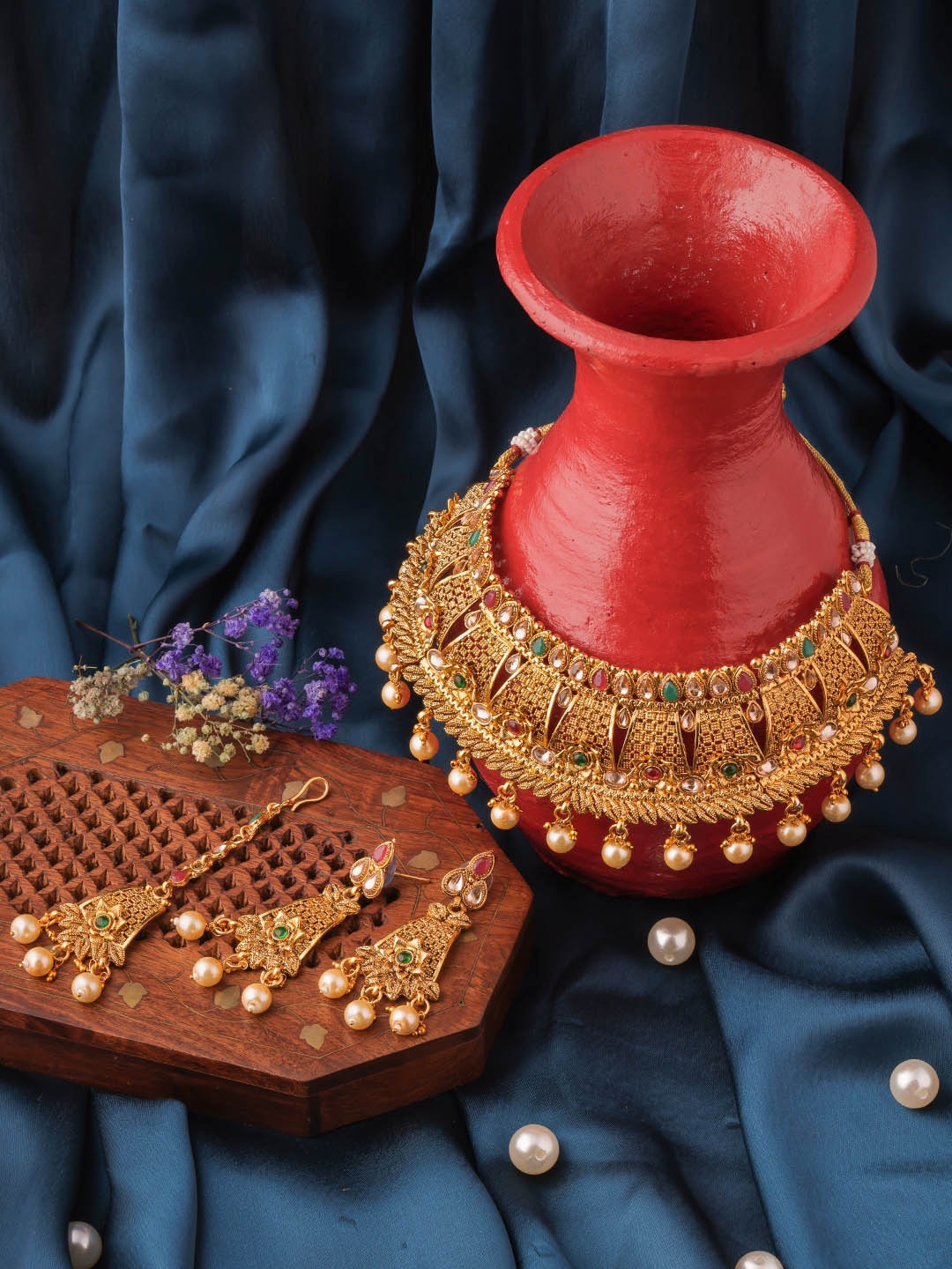 

Brandsoon Gold-Plated White Stone-Studded Jewellery Set