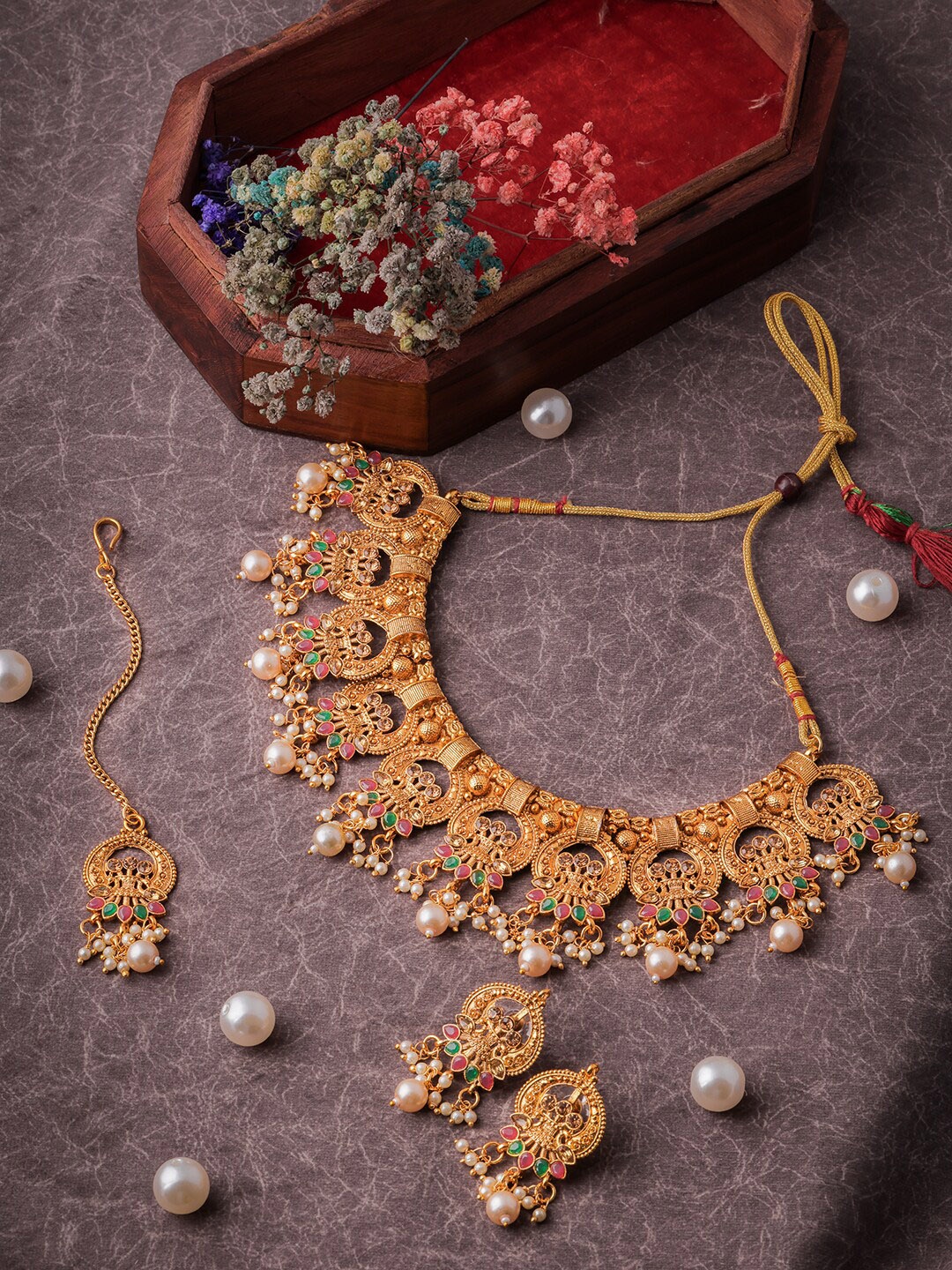 

Brandsoon Gold-Plated Stone Studded Temple Jewellery Set
