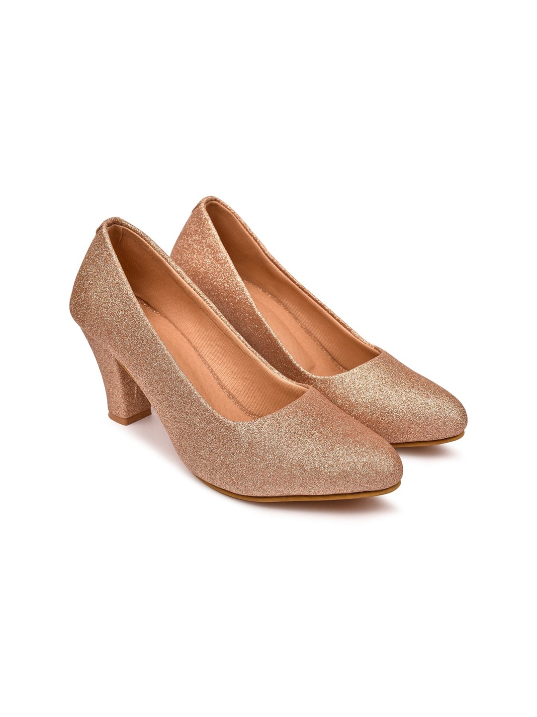 

H3F Gold-Toned Embellished Block Pump Heels