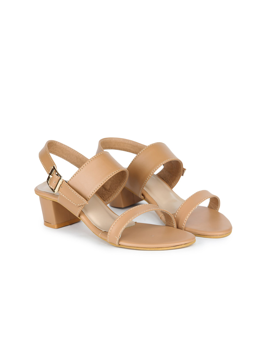 

H3F Beige Block Sandals With Buckles Heels