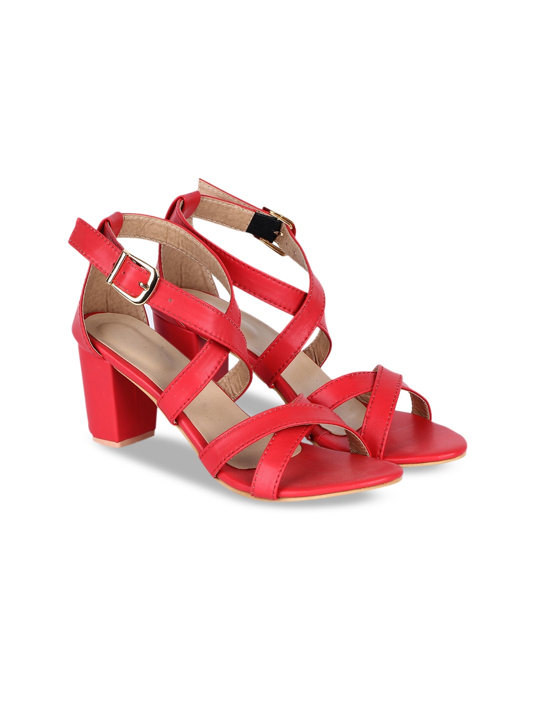 

H3F Red Open Toe Block Heels