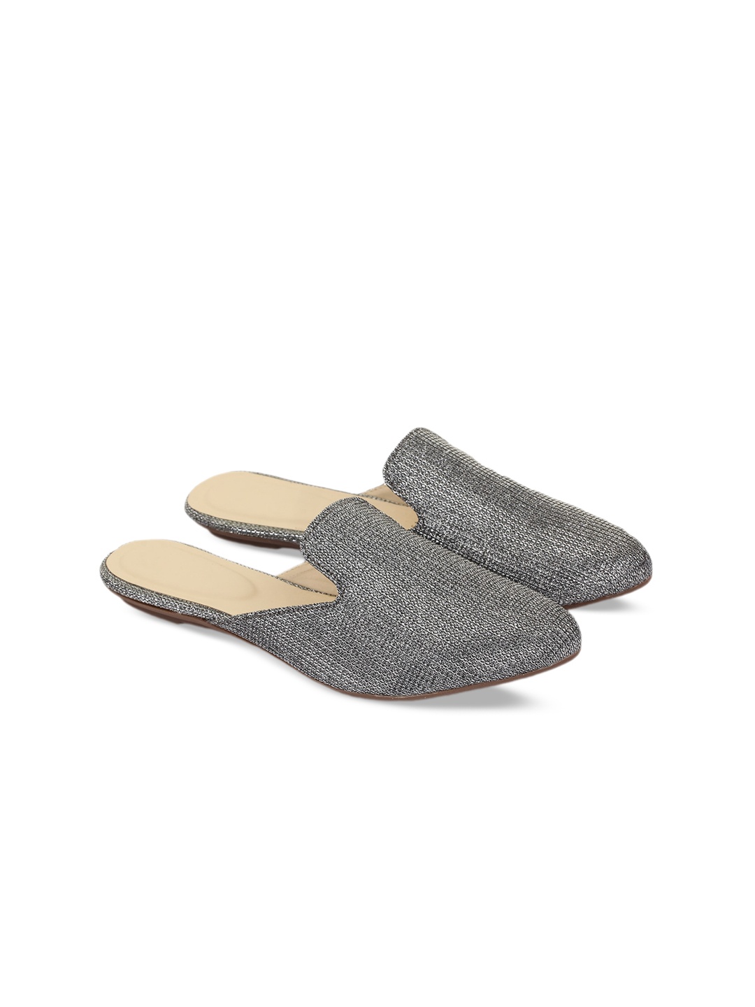 

H3F Women Silver-Toned Embellished Mules Flats