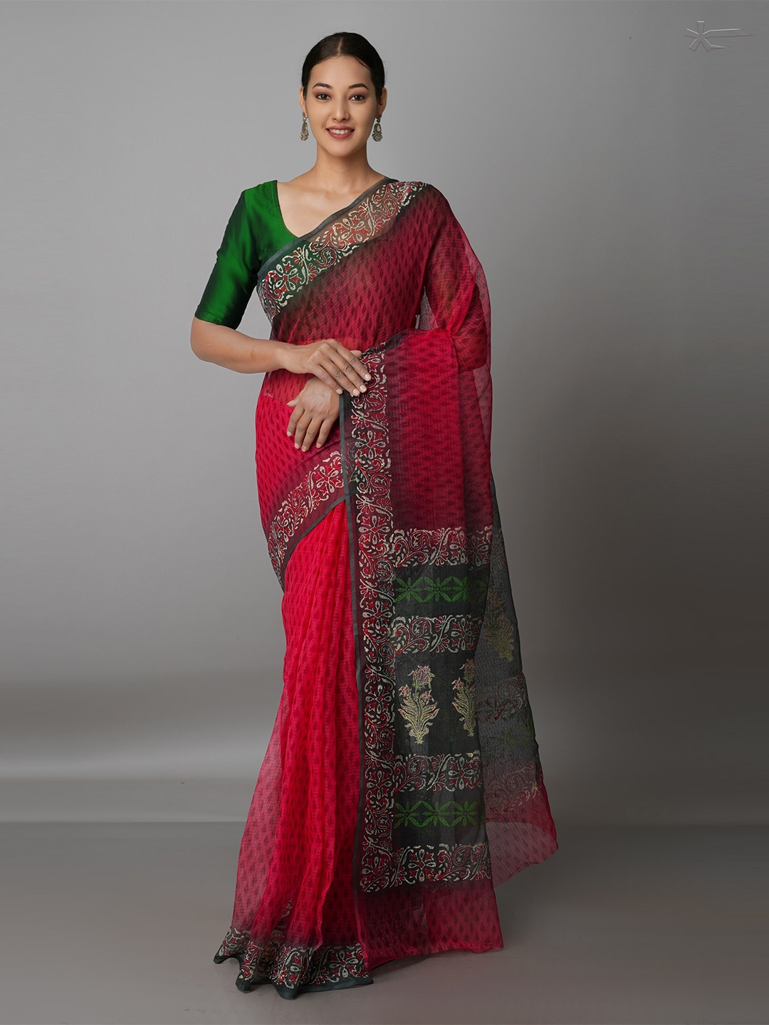 

Unnati Silks Red & Green Ethnic Motifs Pure Cotton Kota Saree