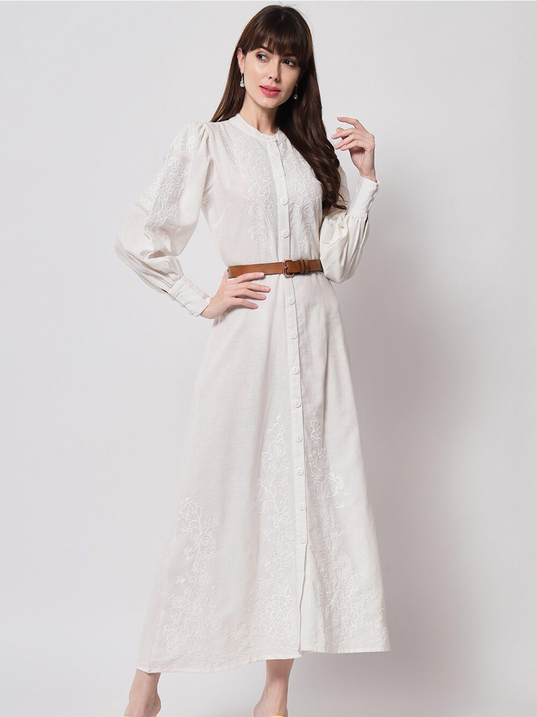 

HERE&NOW White Shirt Cuffed Sleeves Midi Dress