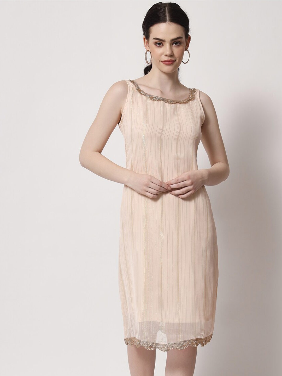 

HERE&NOW Beige Chiffon A-Line Dress