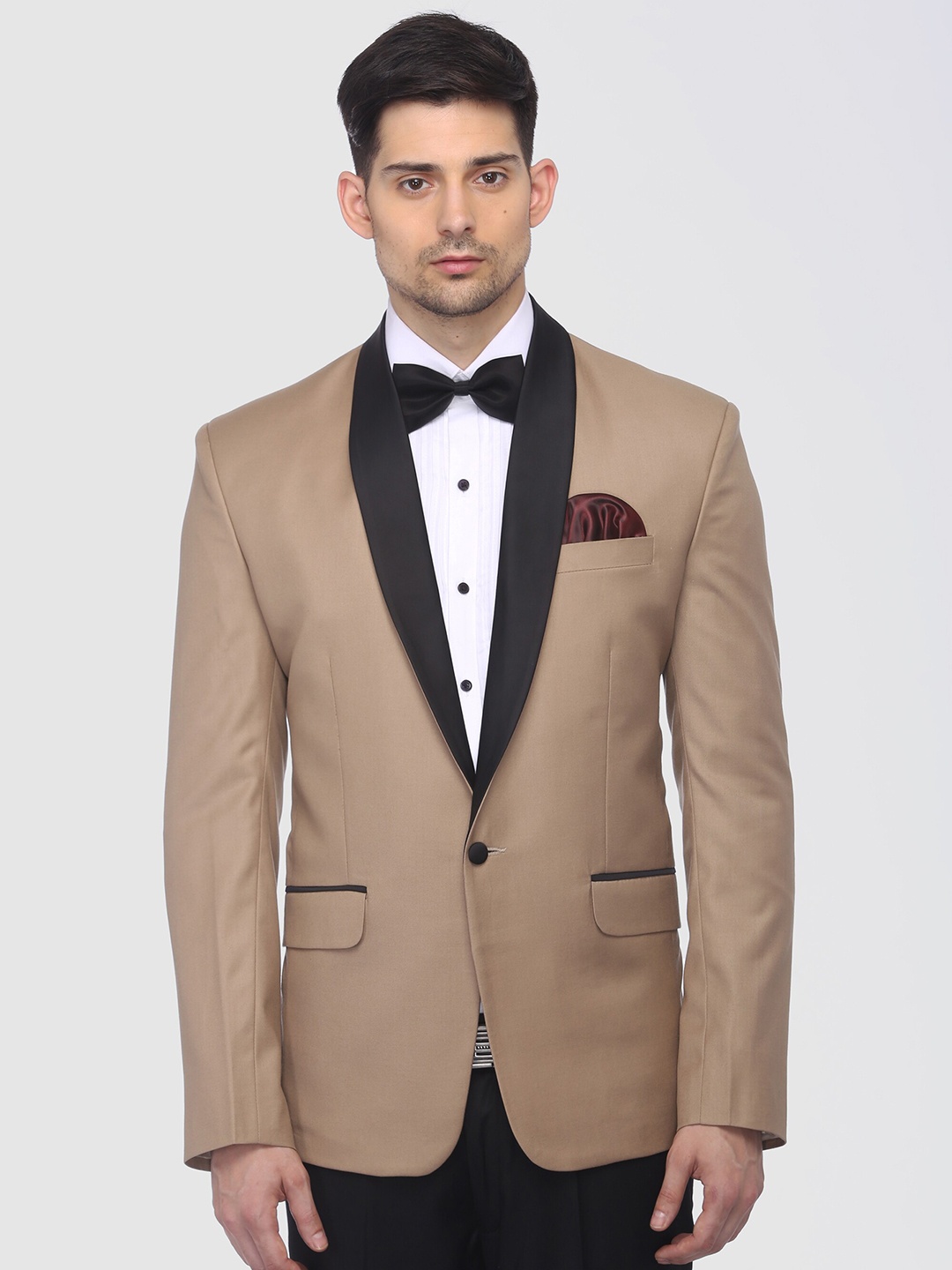 

FAVOROSKI Men Beige Single-Breasted Tuxedo Blazer