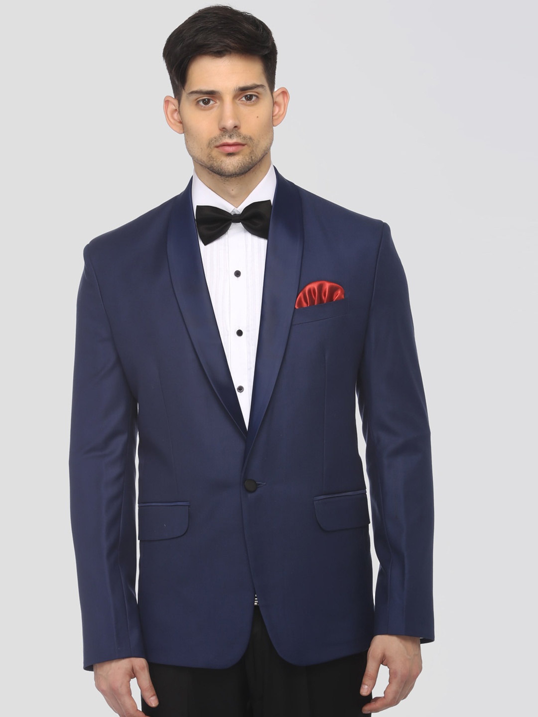 

FAVOROSKI Men Navy Blue Slim-Fit Single Breasted Tuxedo Blazer