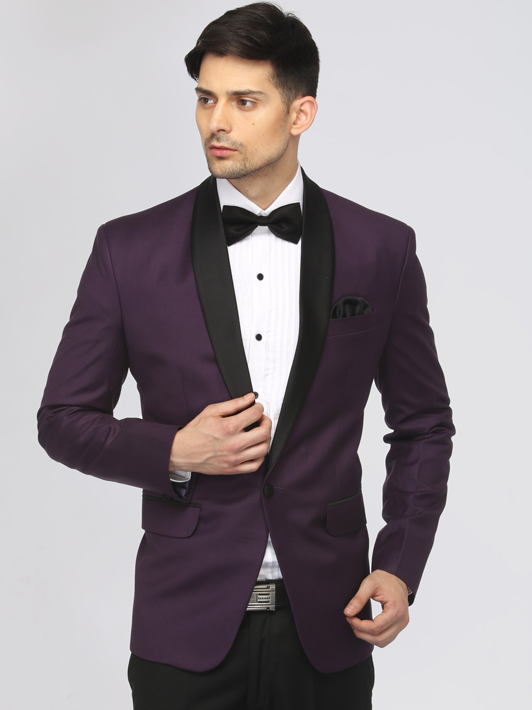 

FAVOROSKI Men Purple Solid Slim Fit Single-Breasted Tuxedo Blazer