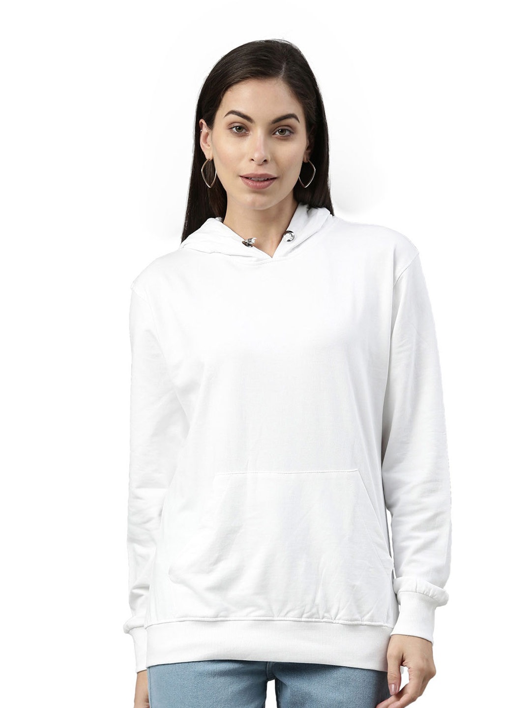 

macmerise Women White Hooded Cotton Sweatshirt