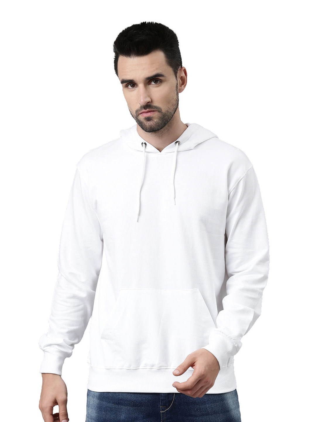 

macmerise Men White Hooded Cotton Sweatshirt