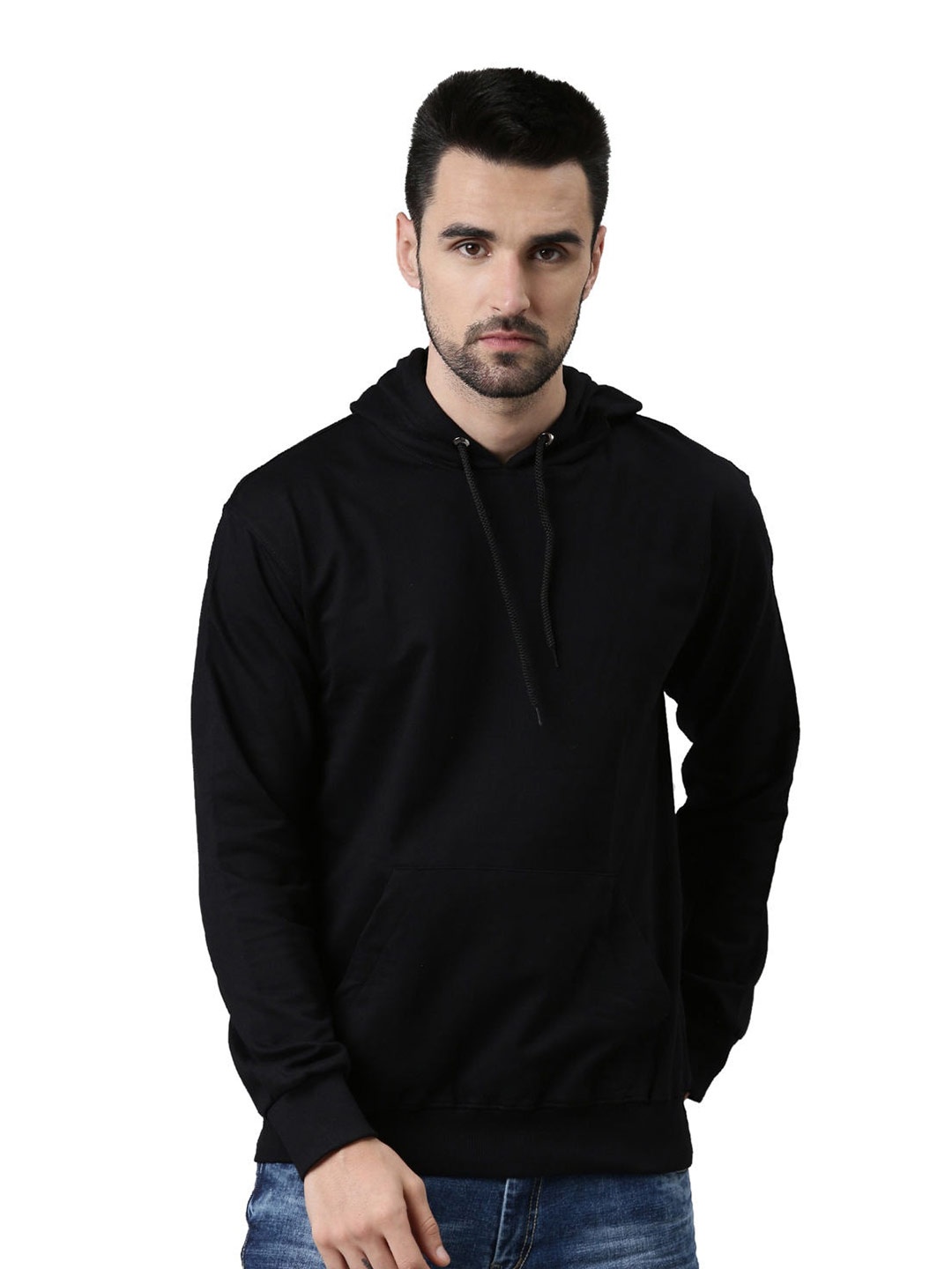 

macmerise Men Black Hooded Cotton Sweatshirt