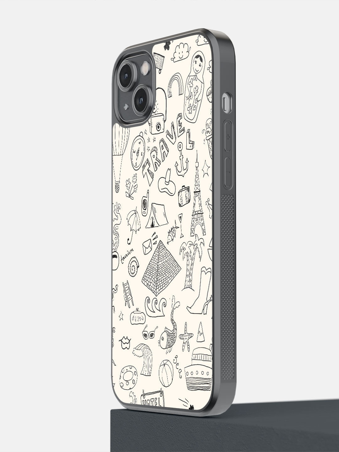 

macmerise White & Black Printed Travel Doodle iPhone 14 Plus Bumper Phone Back Case