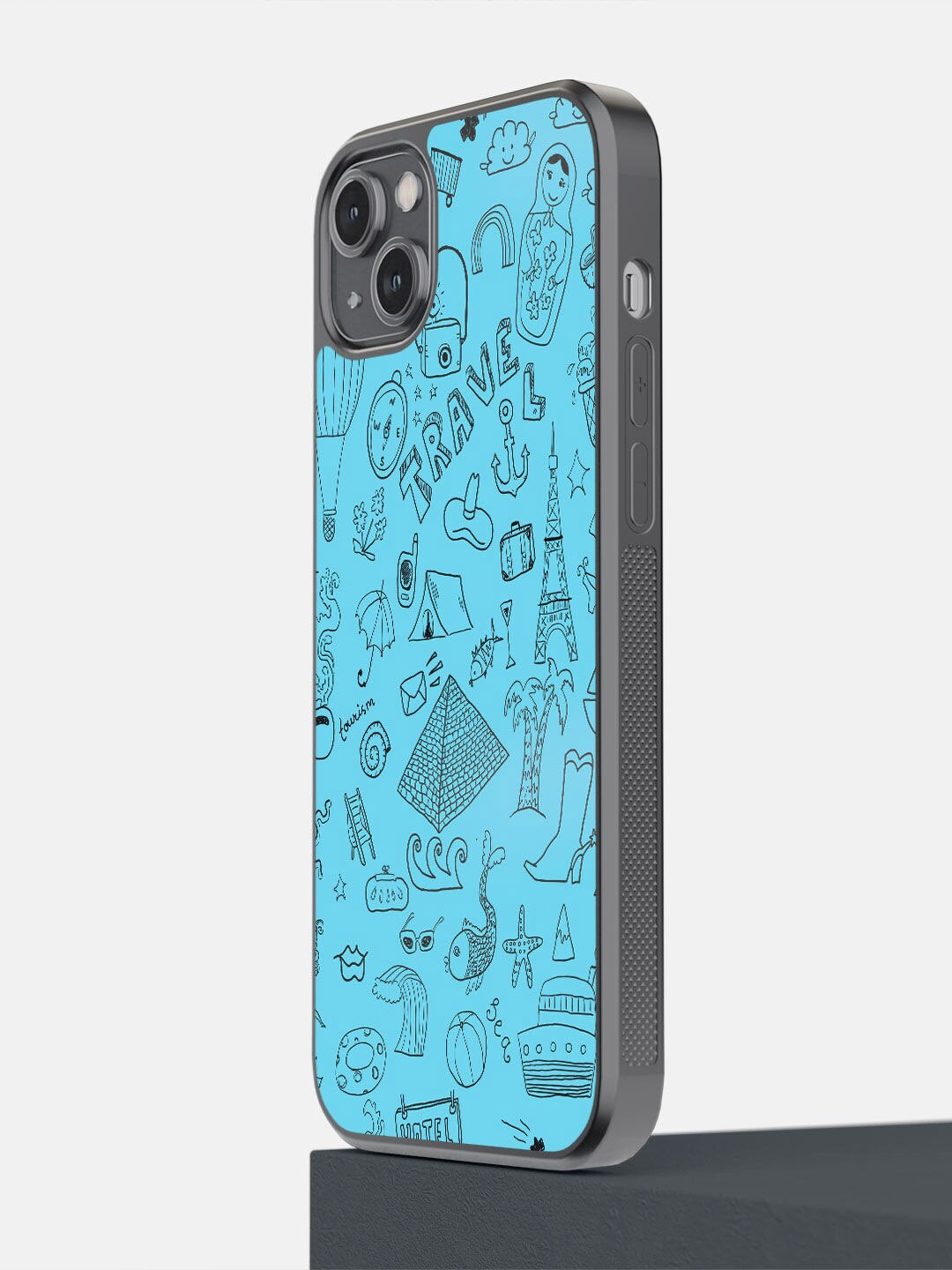 

macmerise Blue Printed Travel Doodle iPhone 14 Plus Bumper Phone Back Case