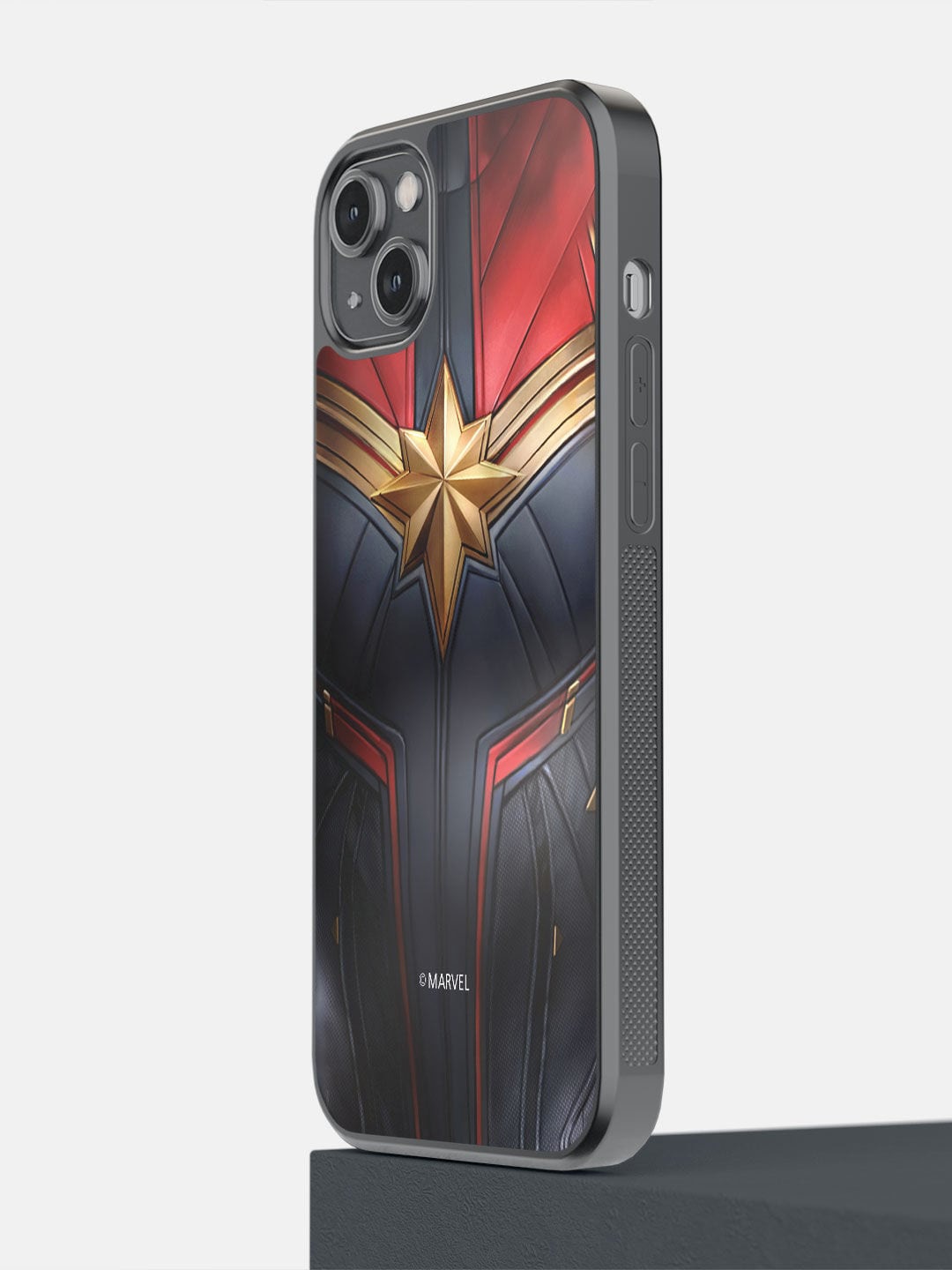 

macmerise Grey & Red Printed Suit Up Captain Marvel iPhone 14 Plus Phone Back Case