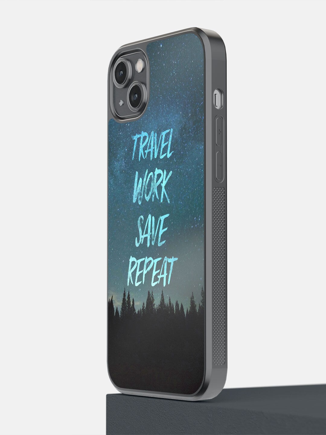 

macmerise Blue Printed Travel Work Save Repeat iPhone 14 Plus Bumper Phone Back Case