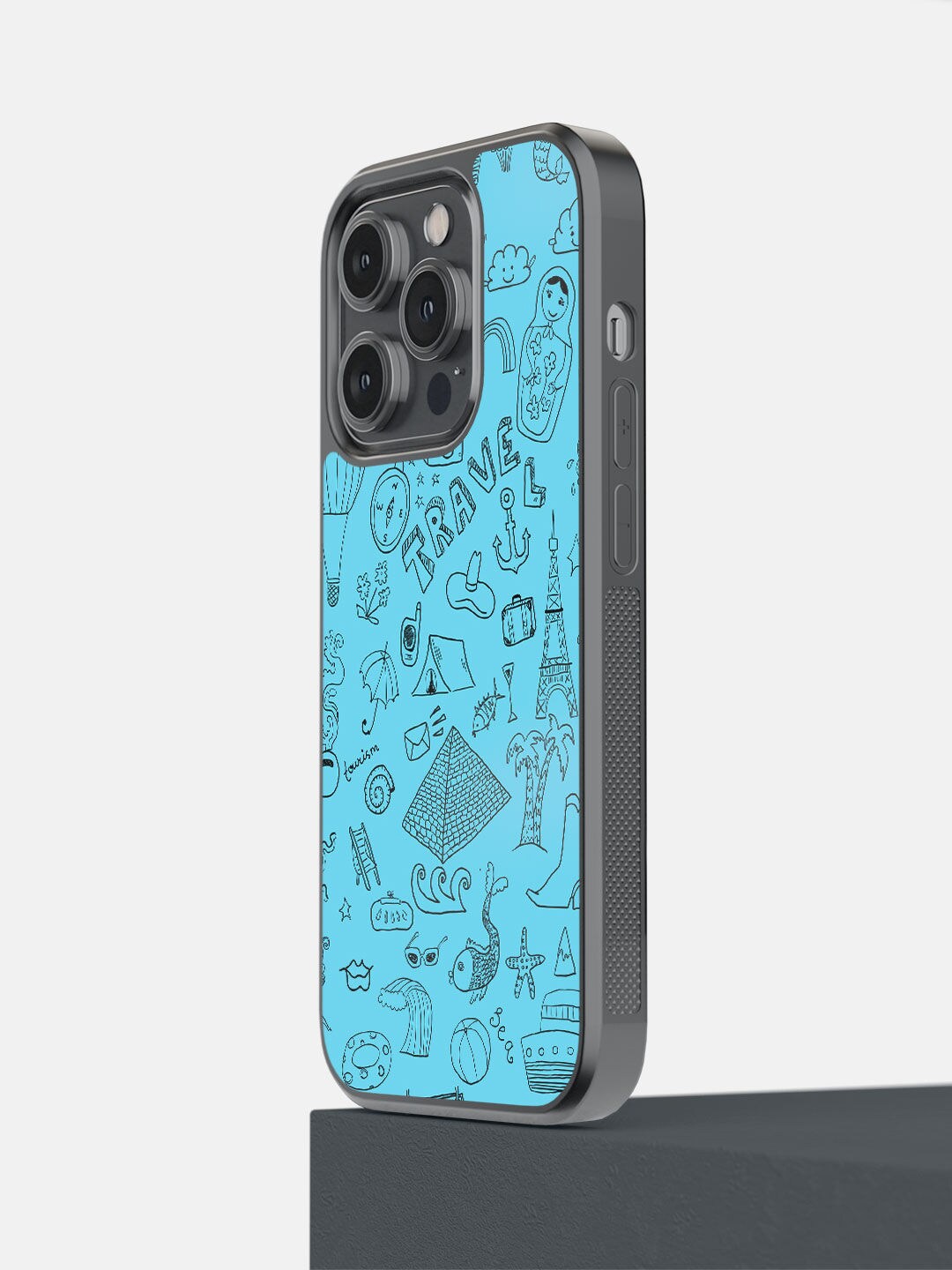 

macmerise Blue & Grey Travel Doodle Printed iPhone 14 Pro Phone Covers