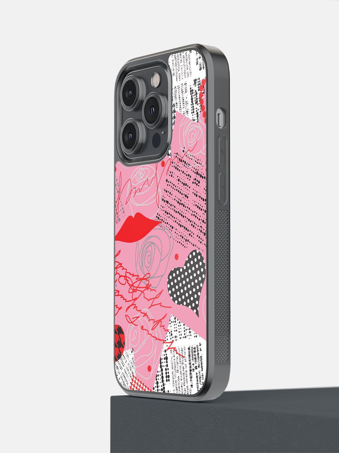 

macmerise Pink & Red Love Design Printed iPhone 14 Pro Bumper Phone Back Case