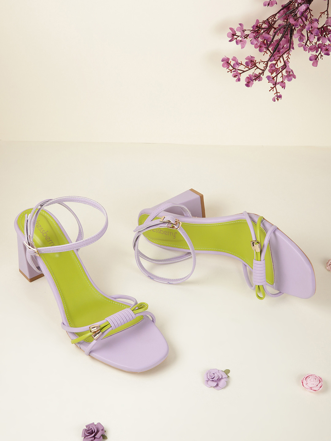 

DressBerry Striped Mid-Top Block Heels, Lavender