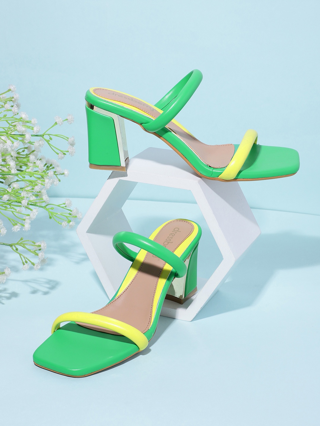 

DressBerry Women Colourblocked Block Heels, Yellow