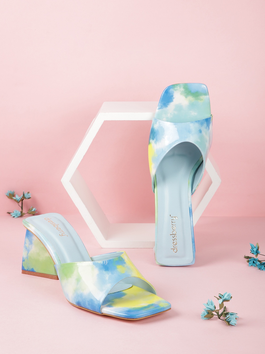 

DressBerry Tie & Dye Print Block Heels, Blue