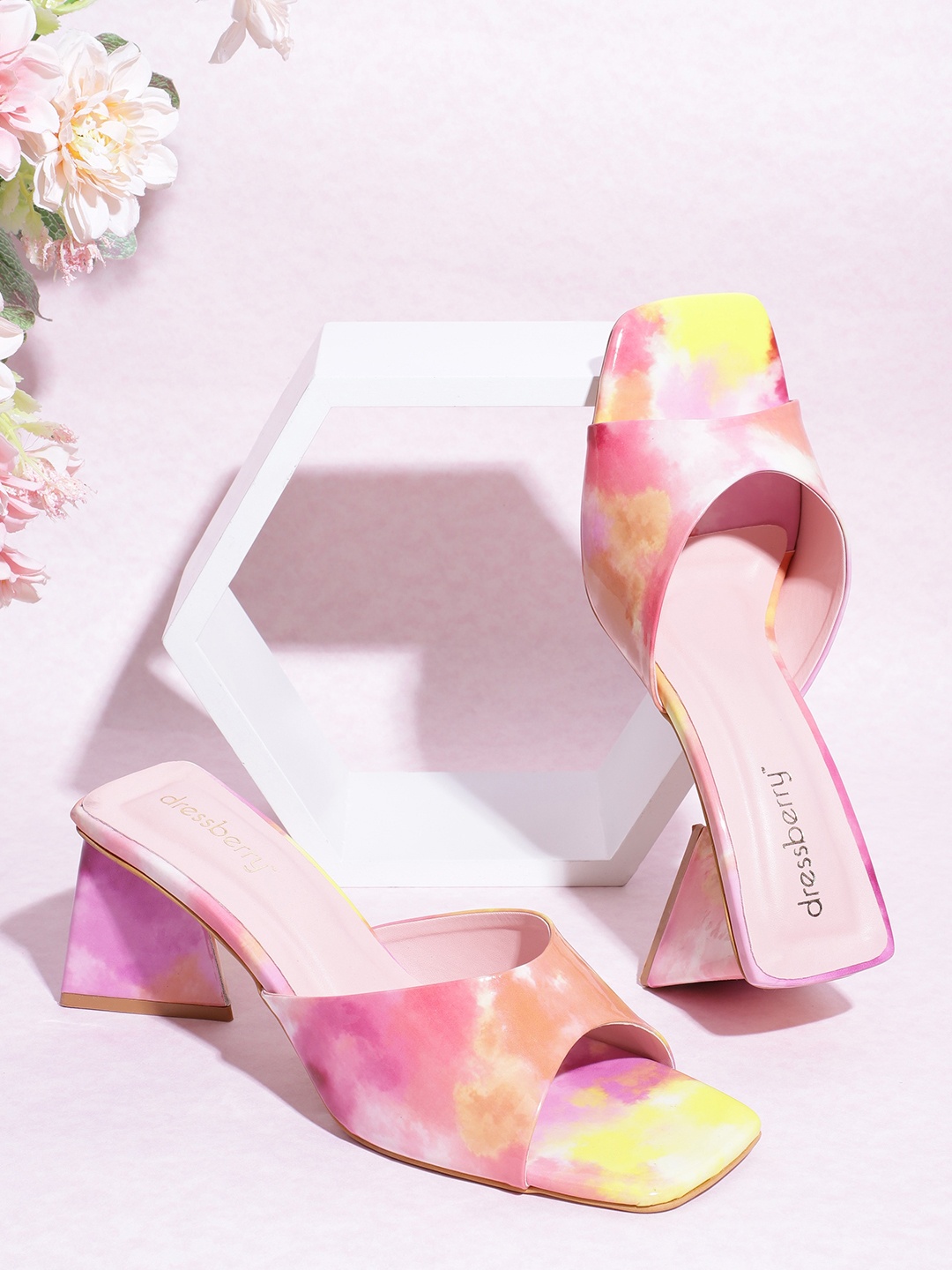 DressBerry Women Printed Block Heel Sandals, Pink