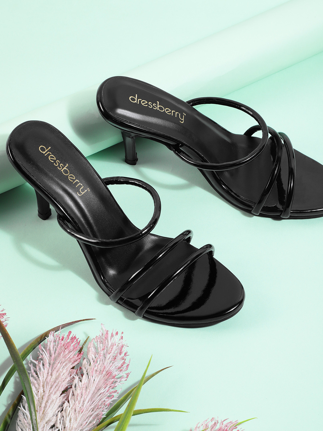 

DressBerry Strappy Slim Heeled Sandals, Black