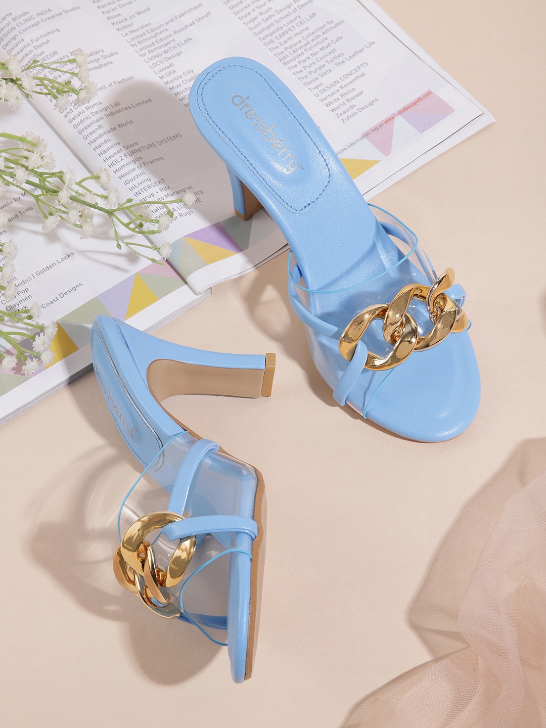 

DressBerry Women Chain Embellished Block Heels, Blue