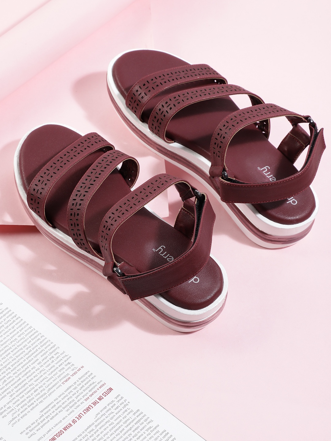 

DressBerry Comfort Sandals with Laser Cuts, Burgundy