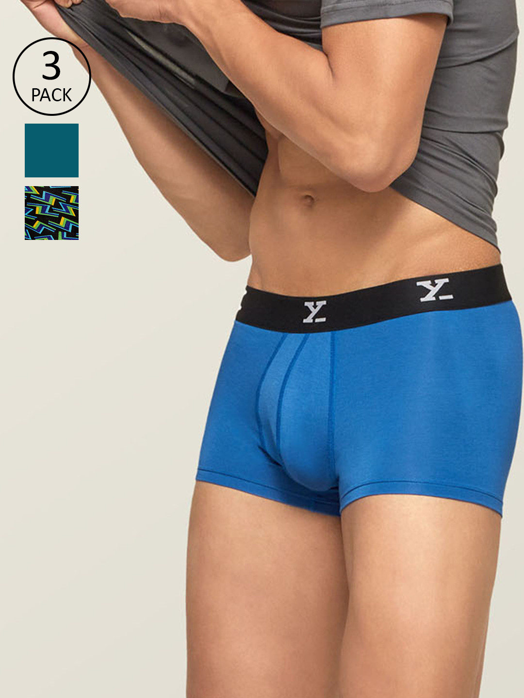 

XYXX Men IntelliSoft Antimicrobial Micro Modal Pack of 3 Shuffle Trunks XYTRNK3PCKN72, Blue