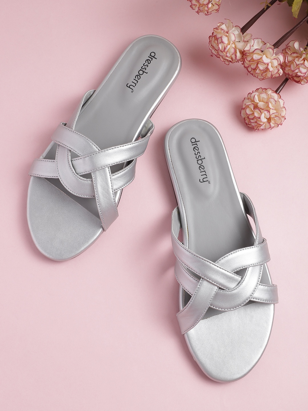 

DressBerry Women Open Toe Flats, Silver