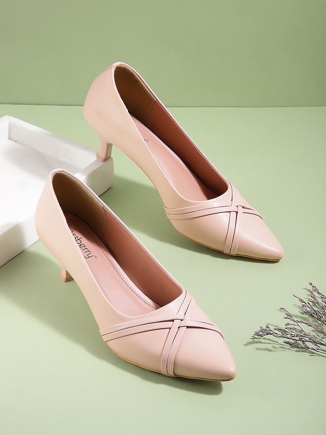 

DressBerry Women Overlapping Straps Kitten Heel Pumps, Pink