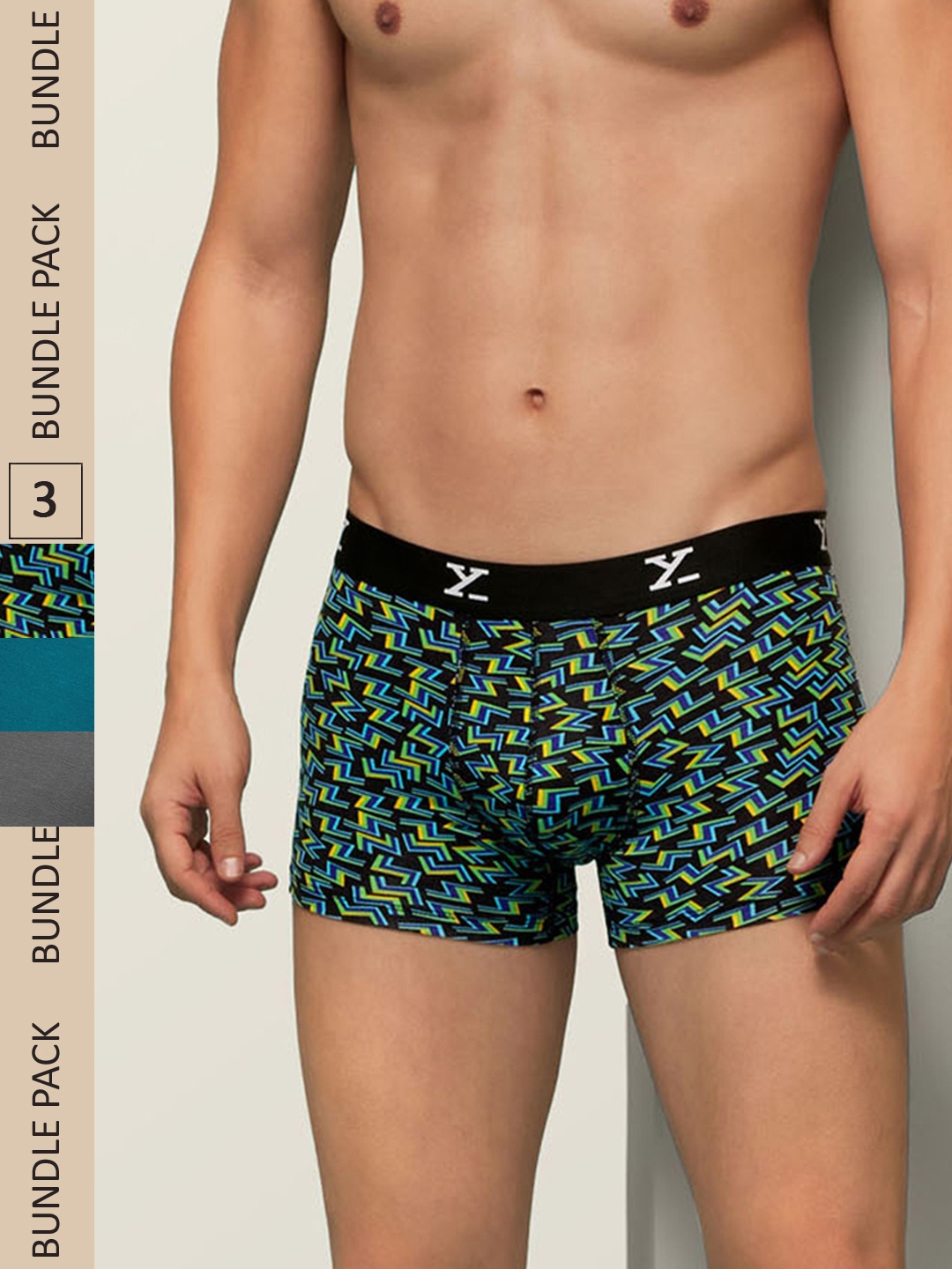 

XYXX Men IntelliSoft Antimicrobial Micro Modal Pack of 3 Shuffle Trunks XYTRNK3PCKN73, Grey