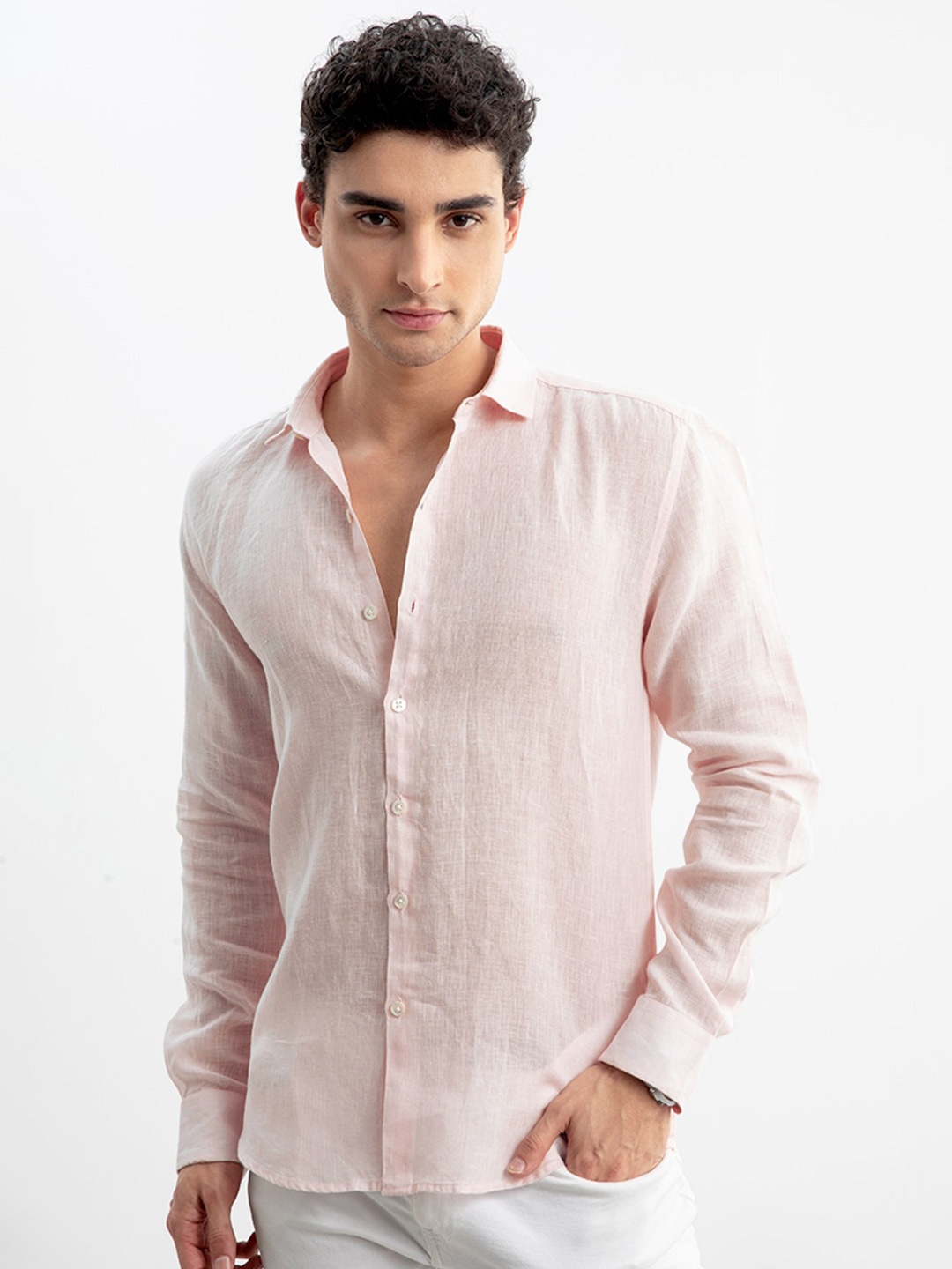 

Snitch Men Pink Slim Fit Linen Casual Shirt