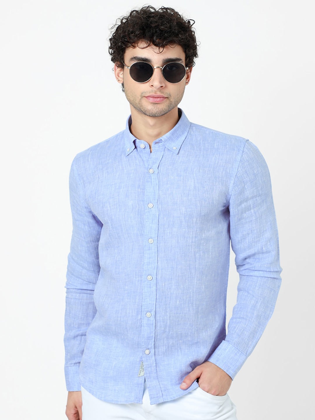 

Snitch Men Blue Slim Fit Linen Casual Shirt