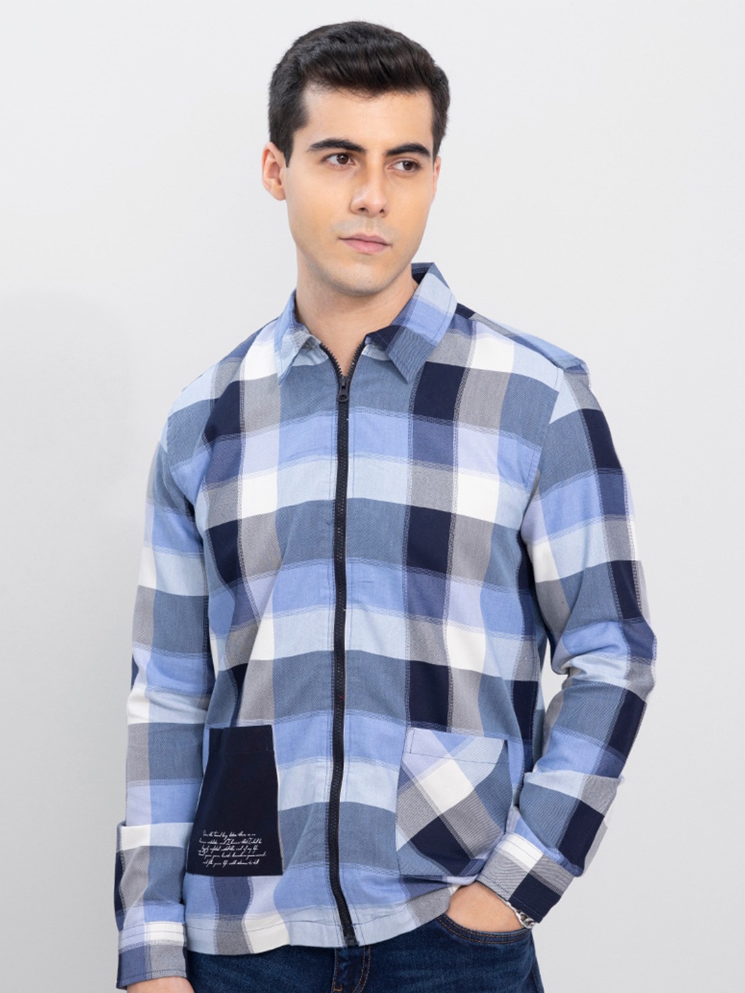 

Snitch Men Blue & White Buffalo Checks Slim Fit Cotton Casual Shirt