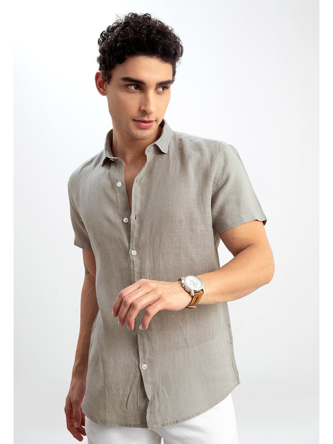 

Snitch Men Grey Slim Fit Linen Casual Shirt