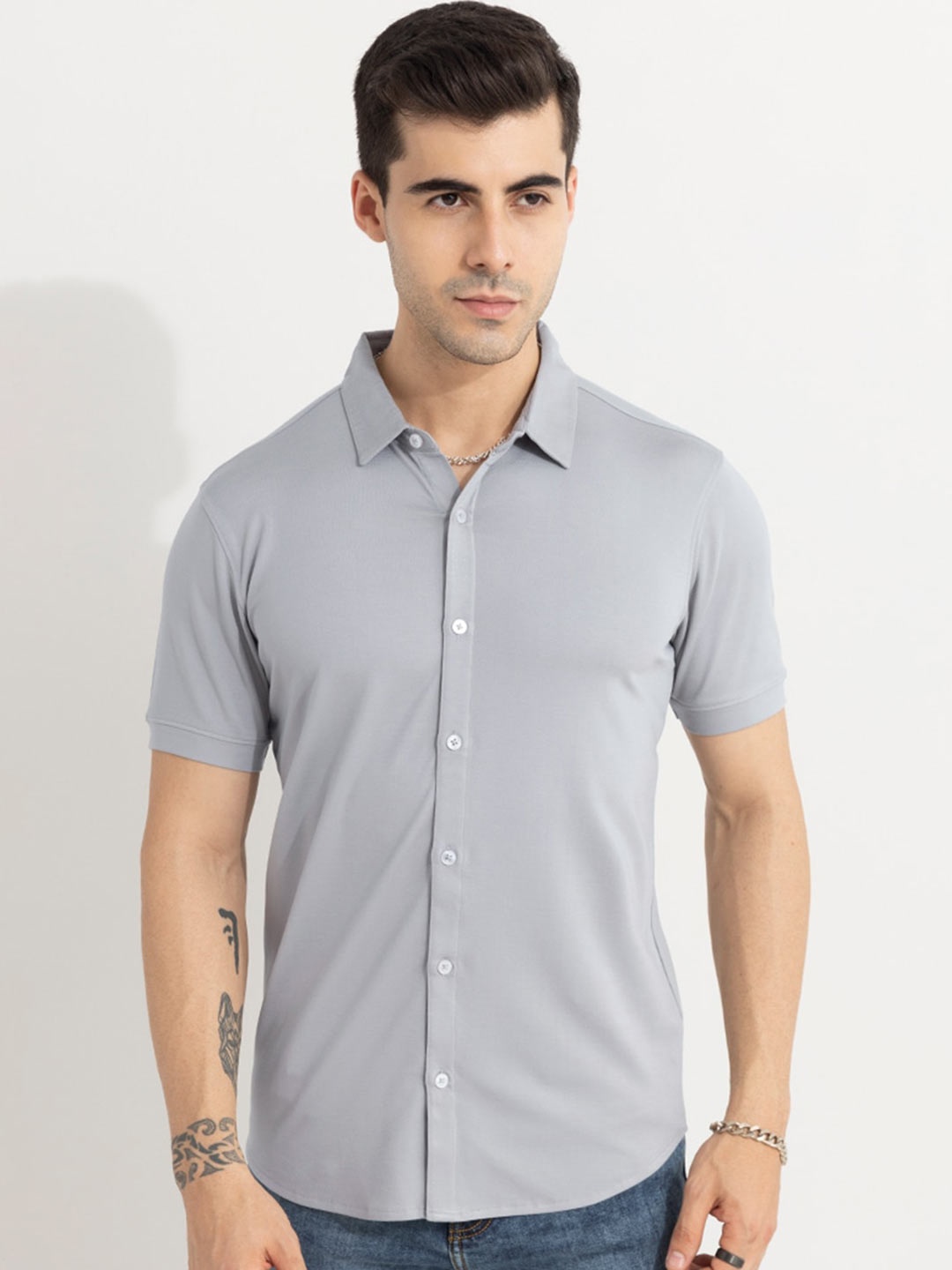 

Snitch Men Grey Slim Fit Cotton Casual Shirt