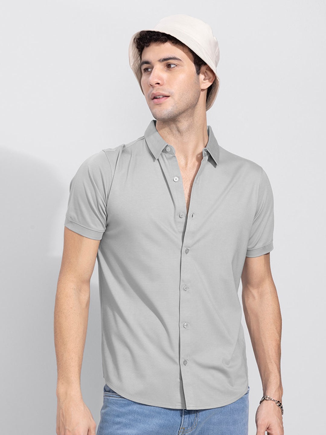

Snitch Men Grey Slim Fit Cotton Casual Shirt
