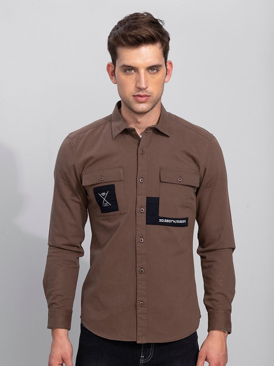 

Snitch Men Brown Slim Fit Cotton Casual Shirt