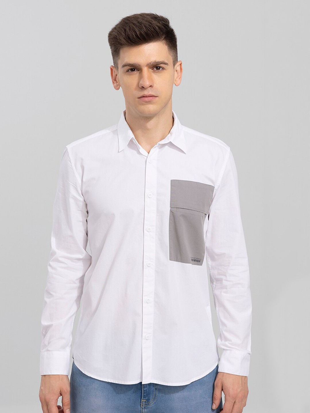 

Snitch Men White Slim Fit Cotton Casual Shirt
