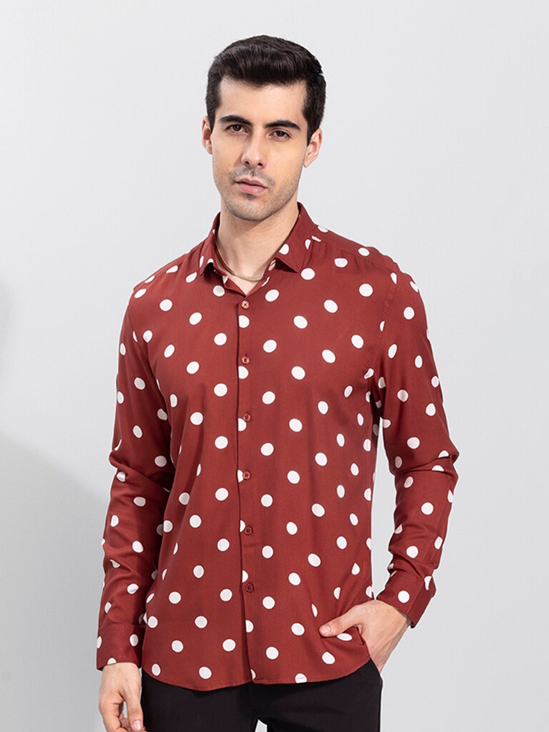 

Snitch Men Slim Fit Printed Casual Shirt, Red