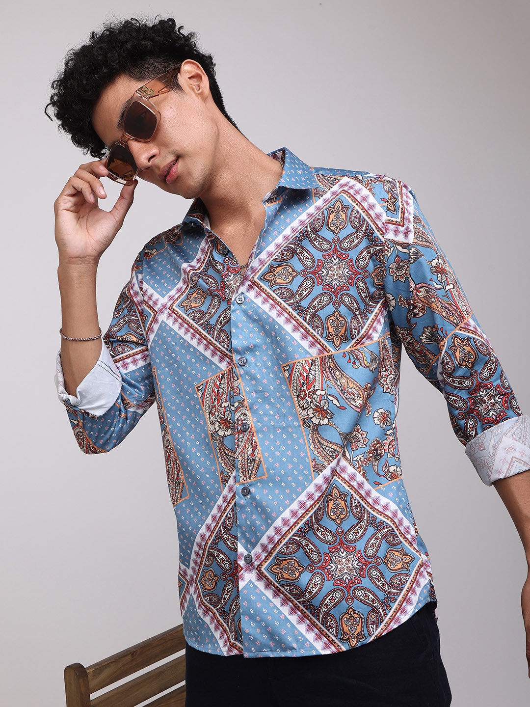 

Snitch Slim Fit Printed Casual Cotton Shirt, Blue