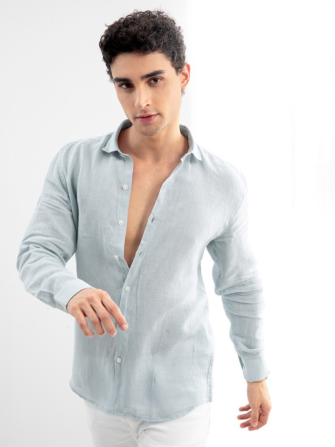 

Snitch Men Blue Slim Fit Casual Linen Shirt