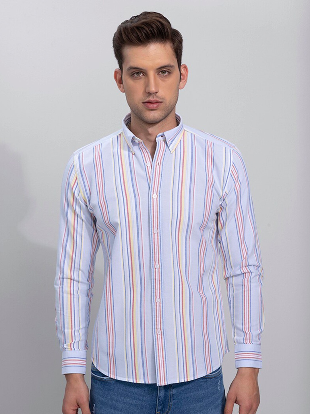 

Snitch Men Slim Fit Striped Casual Cotton Shirt, Blue