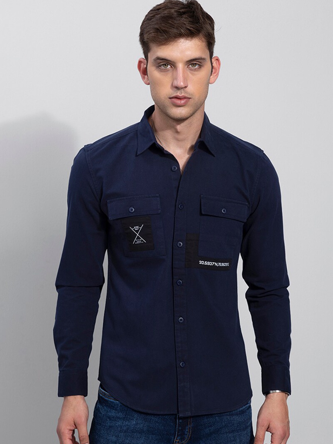 

Snitch Men Blue Slim Fit Casual Cotton Shirt